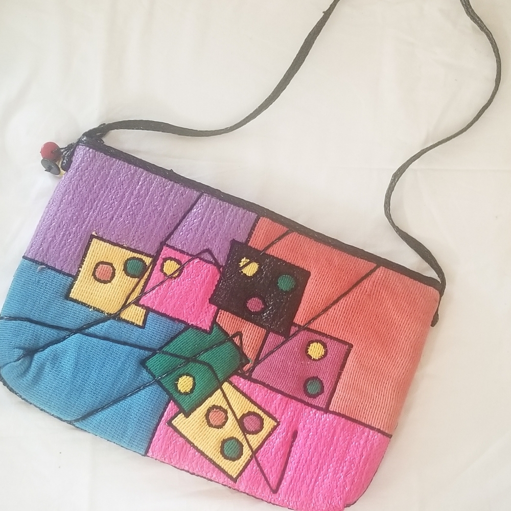 Vintage woven abstract multicolored purse